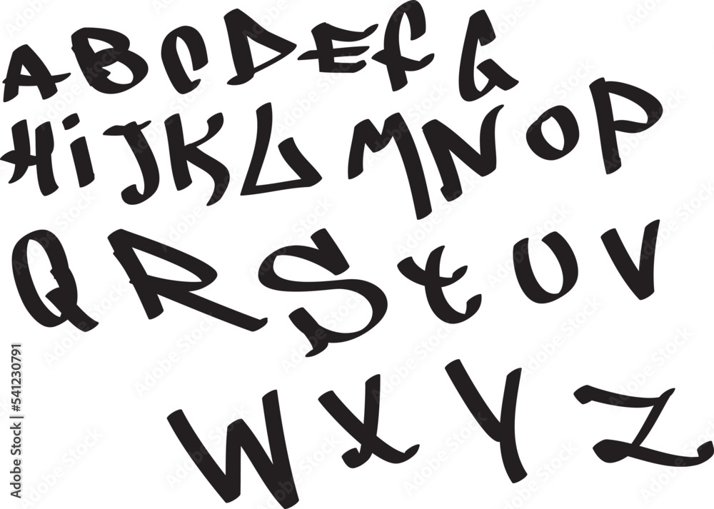 Graffiti alphabet. Hand drawn street font on a white background. Vector art. Graffiti alphabet. Hand drawn street font on a white background. Vector art.