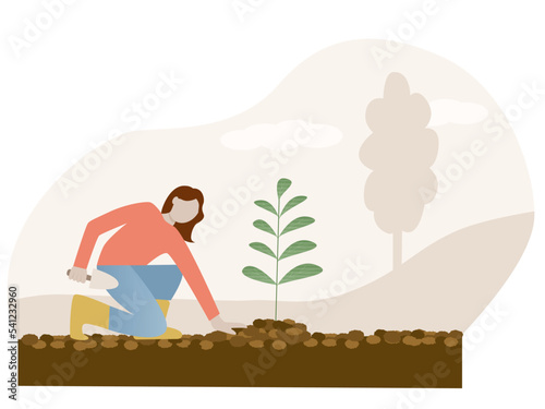 Woman planting gardens flowers, agriculture gardener hobby and garden job. Gardener flowers cutter working. 