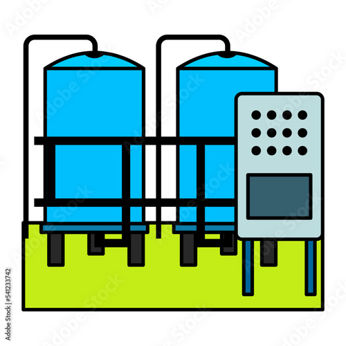 Commercial Cooling Tower with Control Unit Concept vector icon design, Water Treatment and Purification Plant symbol, Sterilization and Filtration Industry Sign, Desalination Biotechnology stock illus