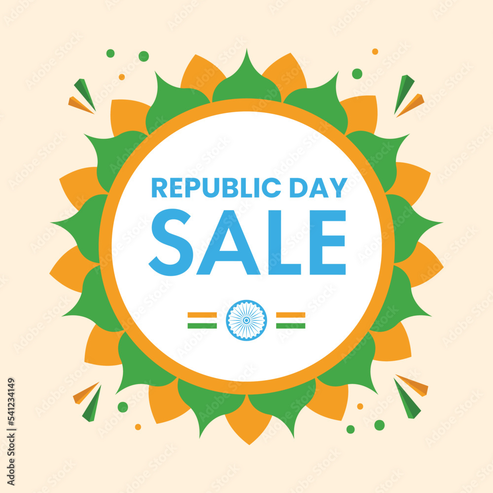 Illustration Of Republic Day Sale, Floral Circular Frame In Indian Flag Color On Pastel Peach Background.