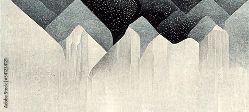 Folding mountains The atmosphere of a flat Japanese folding screen, with retro and dramatic graphic design elements like Katsushika Hokusai, is abstract, elegant, delicate and luxurious.