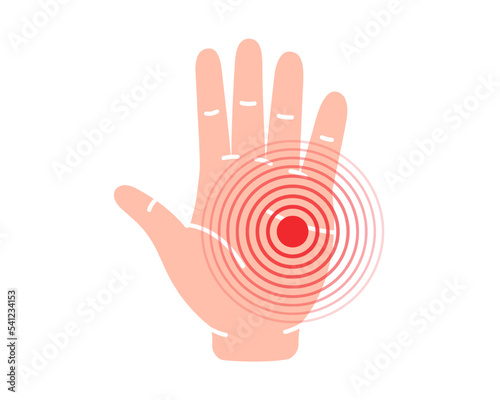 Human hand pain symbol. Hand ache icon. Vector illustration. Human body ache pain dot