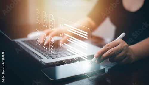 Signing electronic documents on digital documents Online, businessman with contract Electronic signature, e-signing, digital document management, paperless office, signing business contract concept,