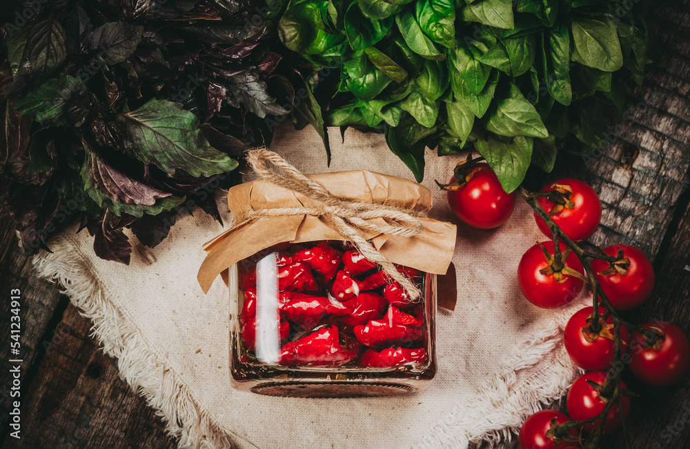 Jar of Sun Dried Tomatoes and Basil