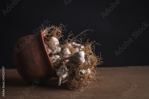 garlic in clay pot