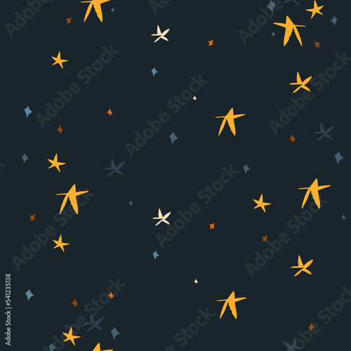 Magical cosmic illustration clipart seamless pattern with sun,moon and stars. Cosmic abstract galaxy sky background. Cartoon style.Hand drawn contemporary art,Bright night sky pattern background.