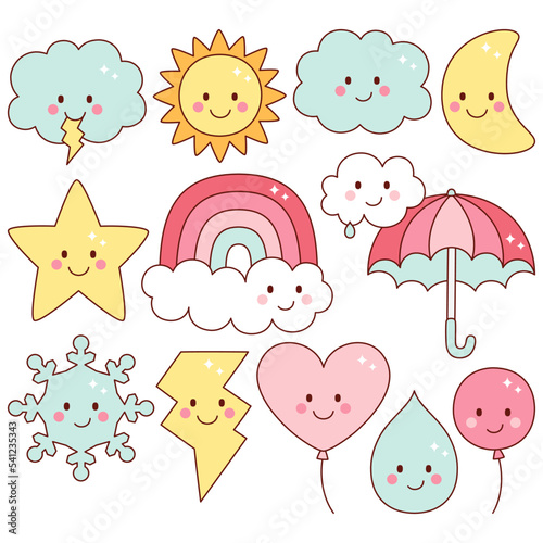 set of cute weather characters