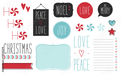 set of Christmas card elements and greetings