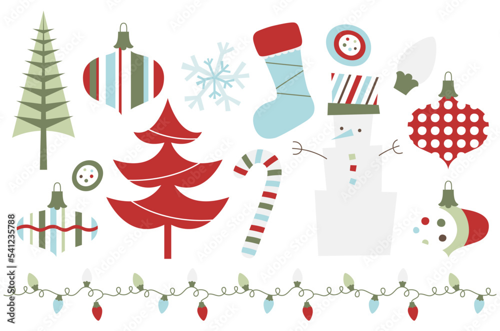 set of retro christmas elements set of retro christmas elements