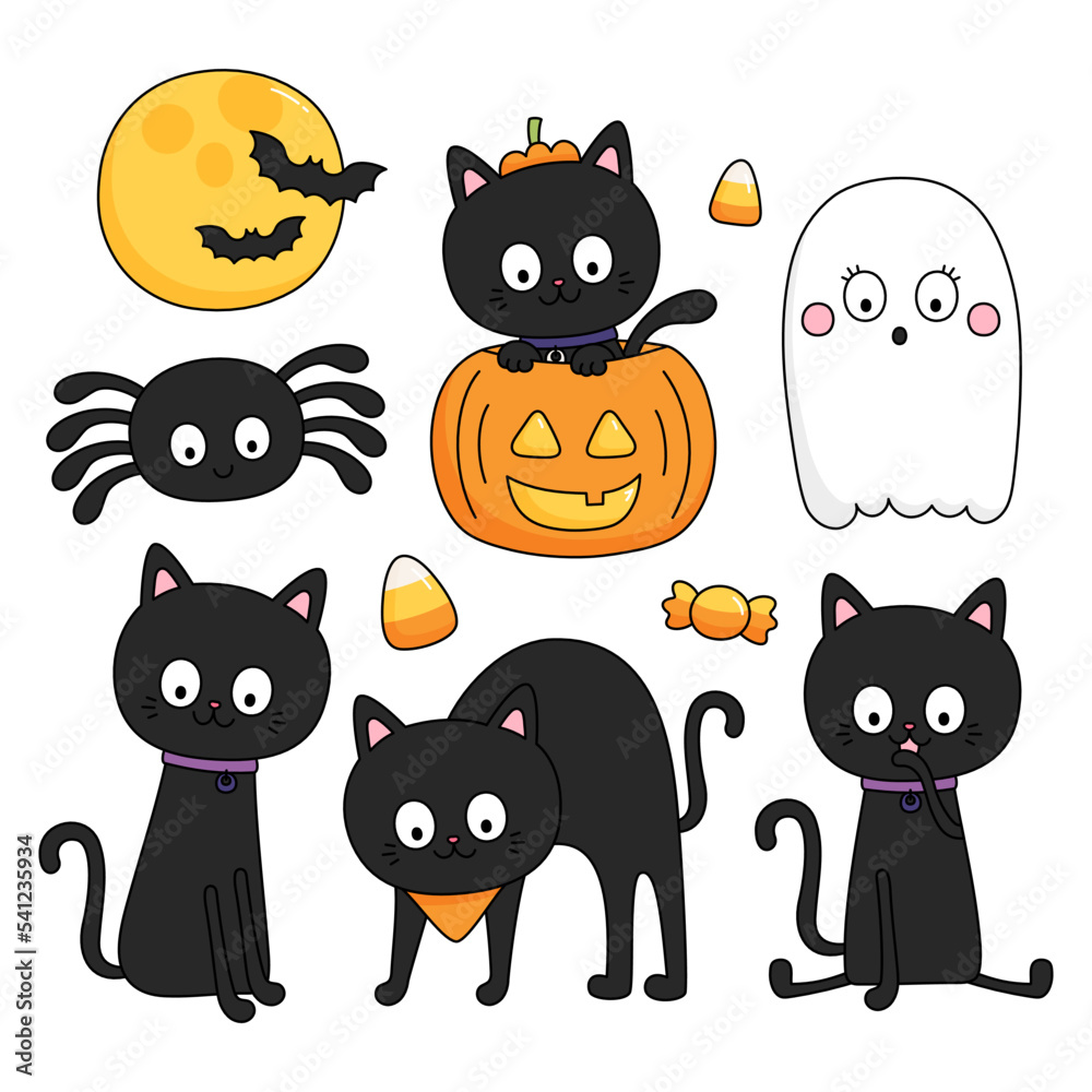 set of funny halloween cats set of funny halloween cats