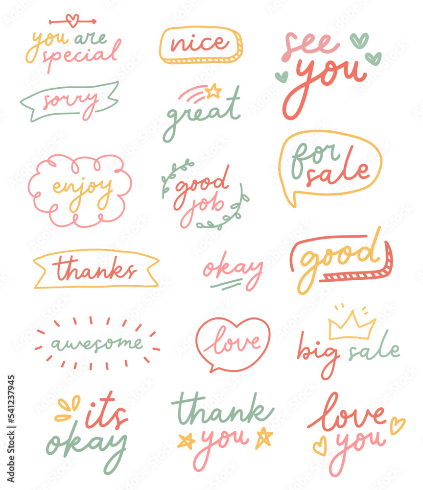 Colorful motivational quotes. Hand drawn cute lettering. Typographic ...