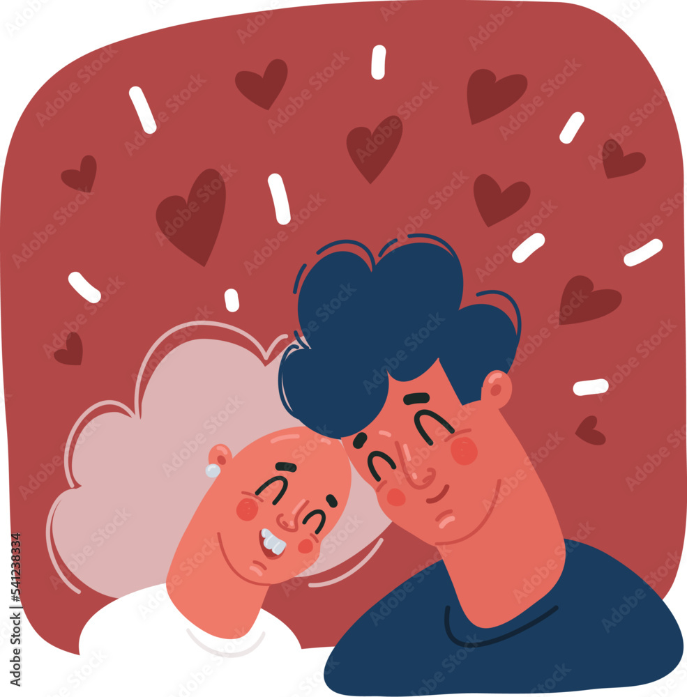 Happy adorable couple in love. Portrait of young man and woman looking at each other. Pair of romantic partners on date. Boyfriend and girlfriend. Flat vector illustration for Valentine's Day. Happy adorable couple in love. Portrait of young man and woman looking at each other. Pair of romantic partners on date. Boyfriend and girlfriend. Flat vector illustration for Valentine's Day.