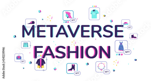 Metaverse augmented reality fashion banner design flat vector illustration.