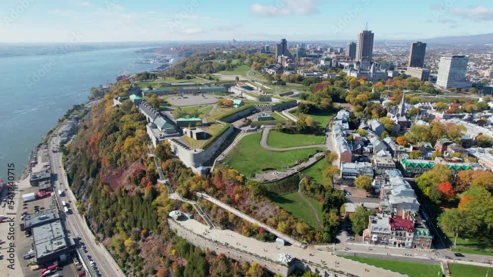 Aerial view drone of Quebec City. Amazing view of the Citadel and buildings. 4K Aerial view drone of Quebec City. Amazing view of the Citadel and buildings. 4K