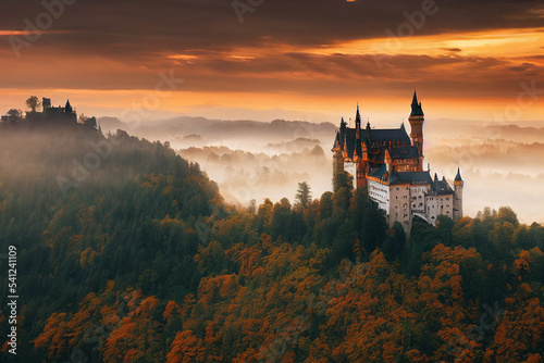 Fantasy landscape with castle in the countryside. © rufous