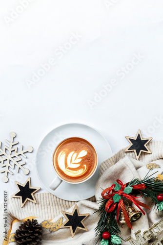 Christmas background with coffee cup  festive decorations  Christmas poster  greeting  coffee banner  Pictures for decorating a coffee shop on Christmas day