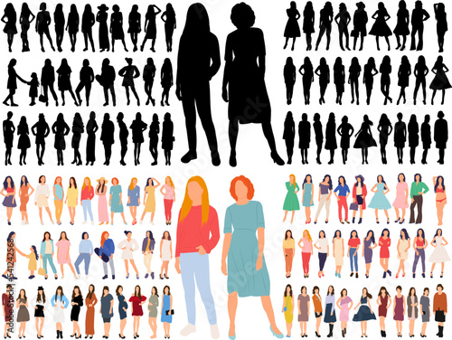 set of women, girls silhouette design isolated vector