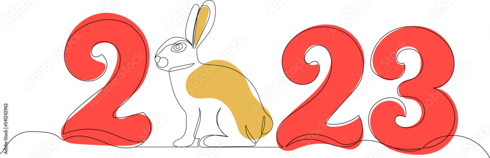 rabbit cute 2023 one continuous line drawing, vector rabbit cute 2023 one continuous line drawing, vector