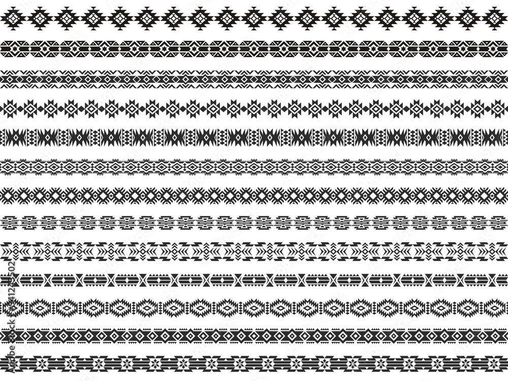 Aztec border. Geometric traditional mexican decorative elements, ethnic native indian frame pattern boho style. Vector isolated collection