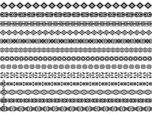 Aztec border. Geometric traditional mexican decorative elements, ethnic native indian frame pattern boho style. Vector isolated collection