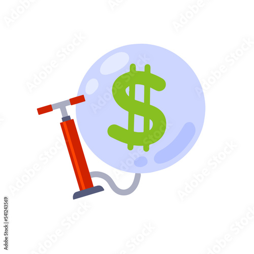 Balloon with dollars inflated with air pump. Business concert