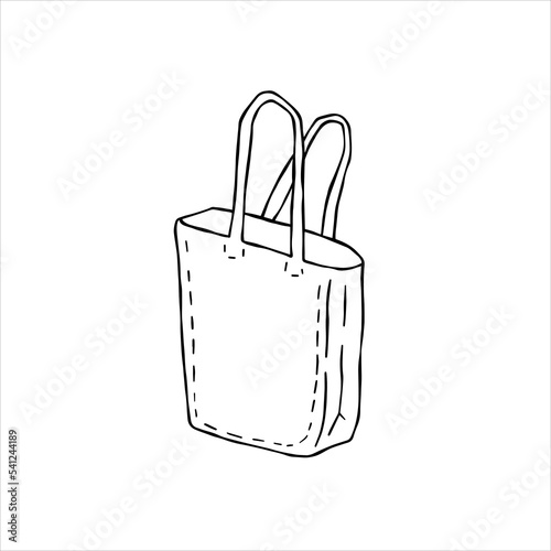 Canvas Tote bag. Cloth eco shopper. Outline cartoon illustration. Reusable Bag for Groceries
