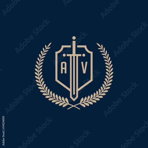 Initial AV elegant sword and shield icon vector template