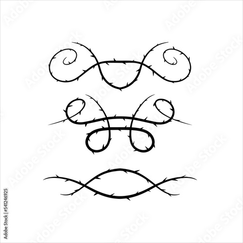 Thorn branch or vine. Natural intertwined pattern. Element of tattoo with spike.