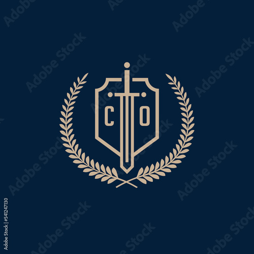 Initial CO elegant sword and shield icon vector template