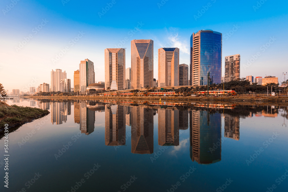 Fototapeta premium Modern Buildings Reflection in Pinheiros River in Sao Paulo City, Brazil