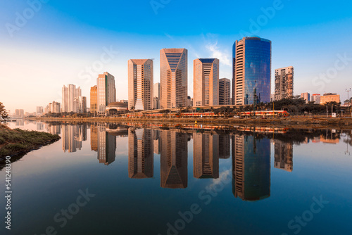 Modern Buildings Reflection in Pinheiros River in Sao Paulo City  Brazil
