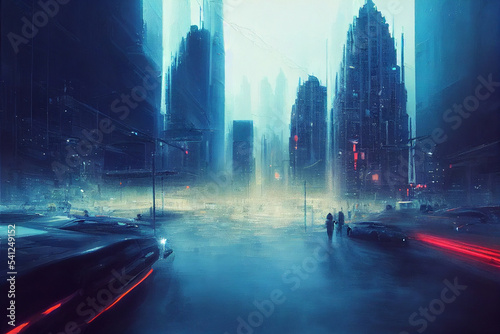 Futuristic cyberpunk city, digital art © Ozis