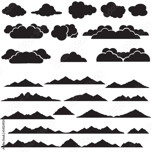 silhouette of mountains and clouds vector art