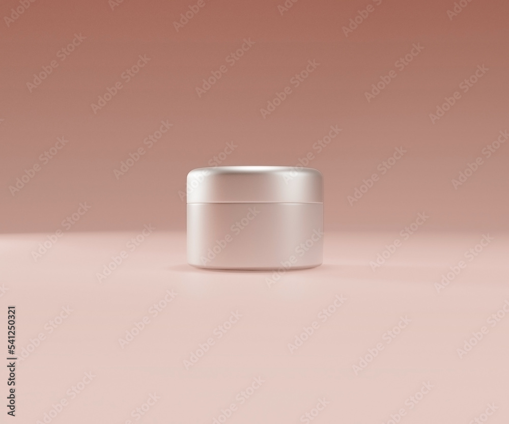 Cosmetics jar for cream mock up banner. Cosmetic beauty product package, luxury makeup container, empty bottle design isolated on beige background. Realistic 3d illustration Cosmetics jar for cream mock up banner. Cosmetic beauty product package, luxury makeup container, empty bottle design isolated on beige background. Realistic 3d illustration