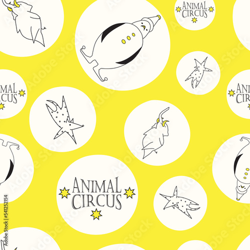 Vector yellow circus circles seamless pattern background.  Ideal for kid's room and school supplies. Part of Animal Circus collection.