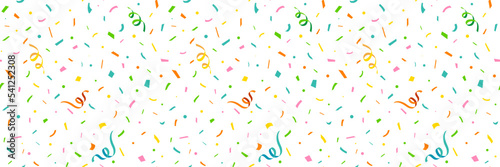 Confetti background, colorful ribbon and small pieces of colored paper seamless pattern