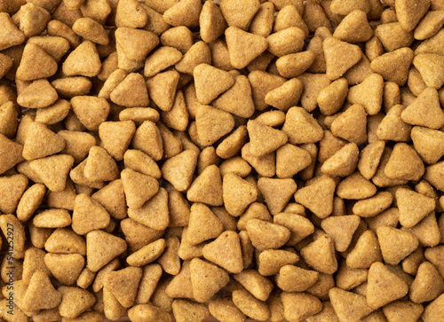 Top view, closeup of pet food pellets