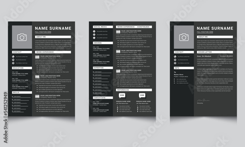 Black Creative Resume CV Template and Cover Letter Layout
