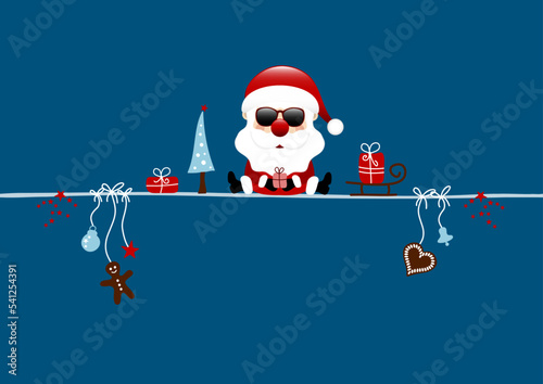 Sitzender Weihnachtsmann Sonnenbrille Icons Dunkelblau Dunkelrot