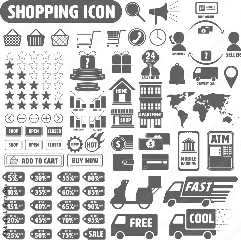 set of icons about shopping Vector formats are used for designing websites or applications. related to commodity trading
