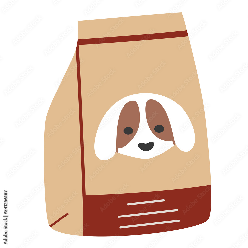 Dog food bag icon, doodle package of dry dog food, vector illustration