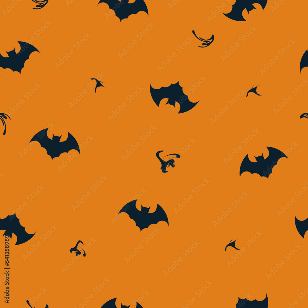 Seamless pattern with bat silhouette on orange background.