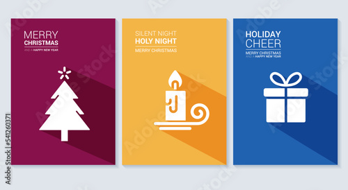 Set of Christmas and Happy New Year Icon Card templates. Trendy retro style. Vector design element