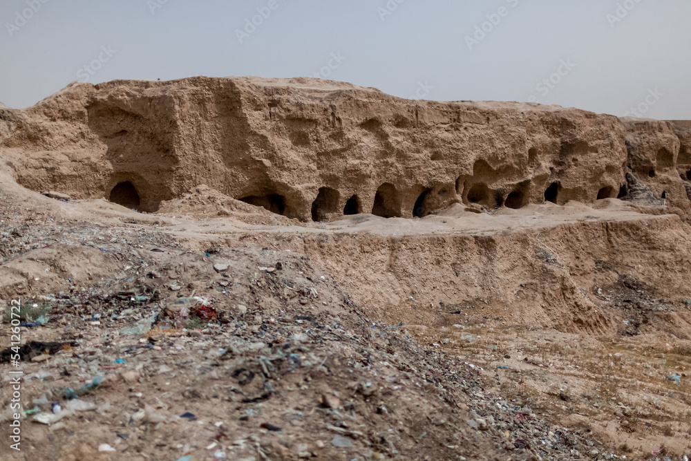 Mazar-i-Sharif city in Afghanistan and caves for homeless people