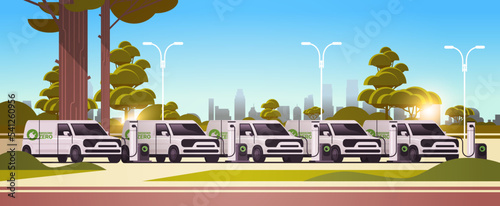 electric pickup truck cars charging parking at the charger station with a plug in cable electrified transportation e-motion
