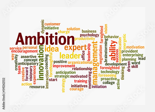 Word Cloud with AMBITION concept, isolated on a white background photo