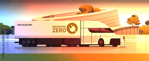 electric semi-truck charging battery vehicle at recharging power station charger EV management zero emissions transport