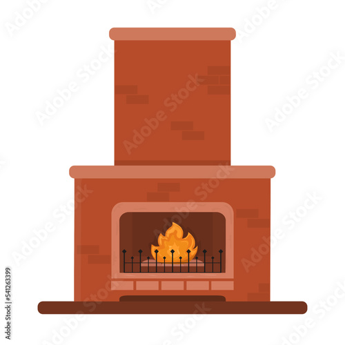 Brick fireplace with fire. Icon of a home fireplace. The flames in the fireplace. Flat style vector illustration