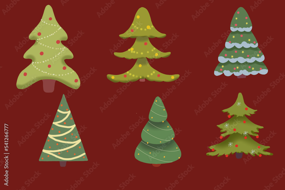 Obraz premium Set of Christmas trees digital work, Ner Year 2023