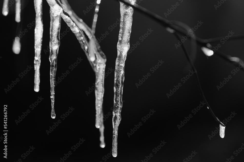 Fototapeta premium Ice in shallow depth of field closeup during cold winter temperature.